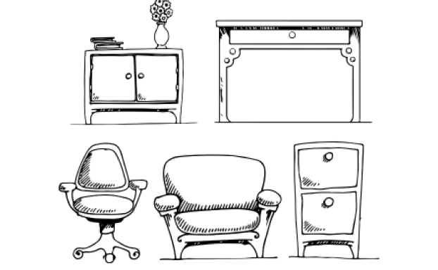 イラスト：様々なチェストや椅子